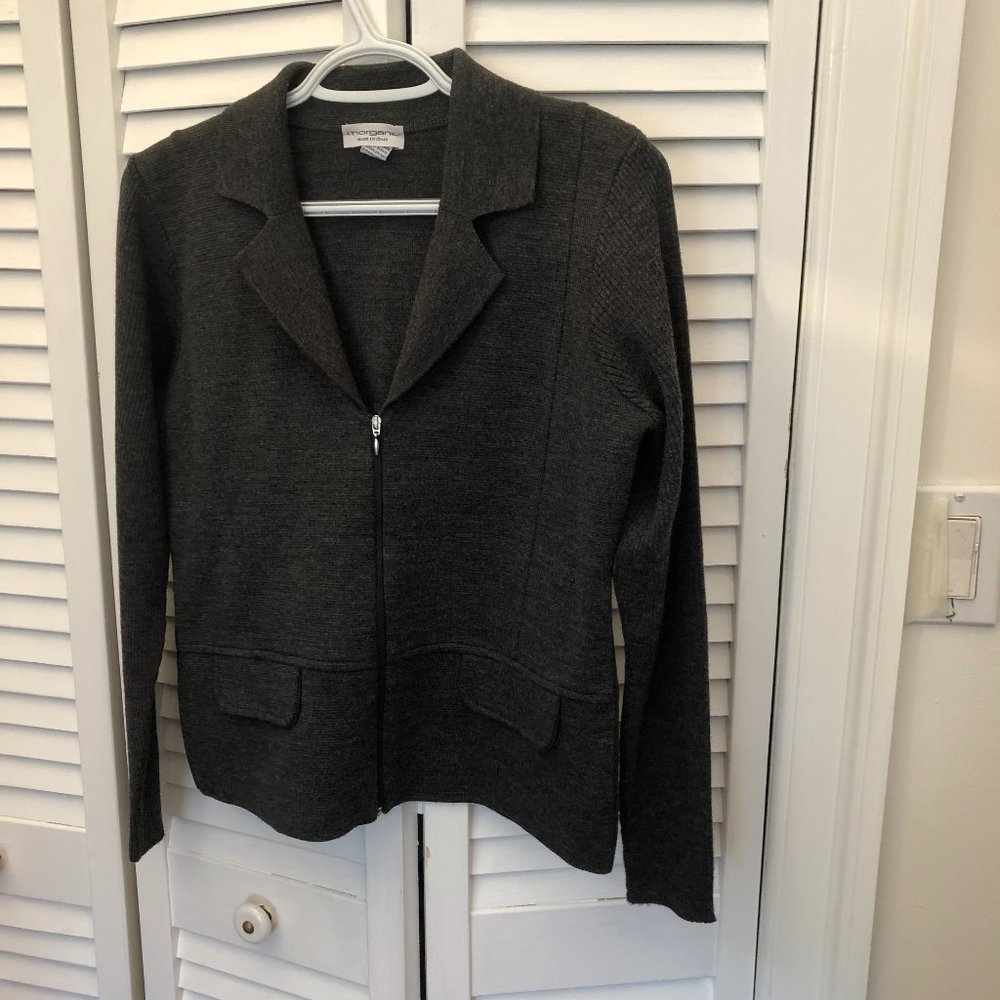 Morgano women zip up sweater gray cardigan, M